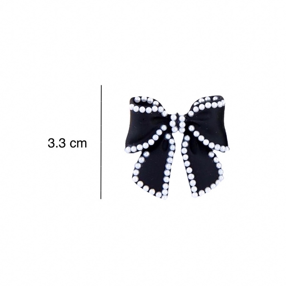 Black Bows w/Mini Pearl Perimeter Stud Earrings - Picture 6 of 7